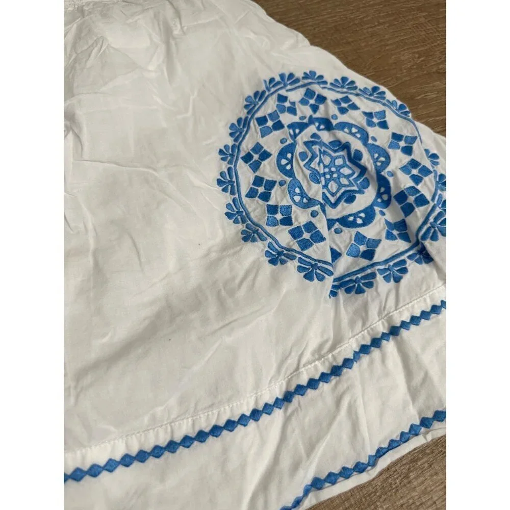 GYMBOREE Girls White Cotton Sundress With Blue Embroidered Medallion Design Size